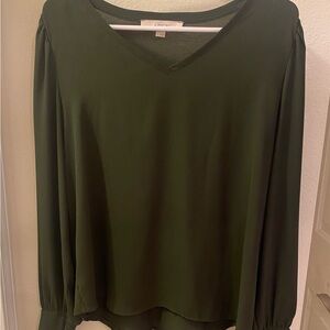 LOFT Dark Green V-Neck Blouse